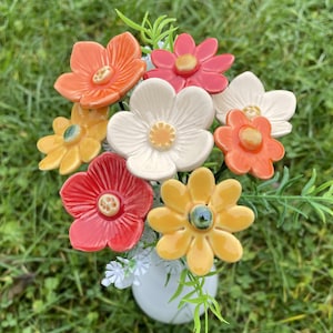 8 ceramic Flowers Bouquet, Colorful bouquet - ,Floral centerpiece of handmade ceramic flowers, gifts and real touch bouquets