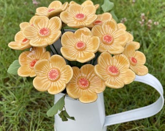 8本の陶器の花束、白、紫、ピンクの花束 - 手作りの陶器の花、ギフト