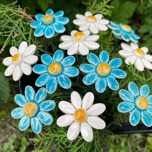 Ceramic Flower/daisyplant Stake Fairy Garden Accessories Etsy