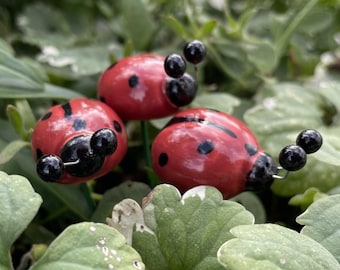 Ceramic ladybird,Plant stake, fairy garden accessories, garden decor, plant accessories