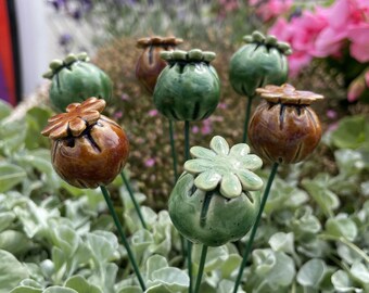 Ceramic Poppy straw, Plant stake, fairy garden accessories, garden decor, plant accessories