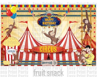 Curious George birthday favor fruit snack label instant download