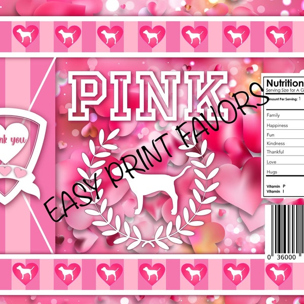 Victoria's Secret Love Pink chip bag instant download| pink party favors| pink theme