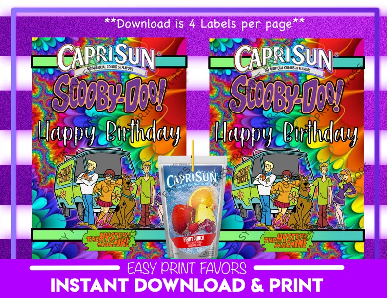 Scooby Doo Favor Caprisun Label scooby Doo Birthdaydigitalprinted