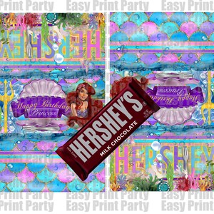Braune Ariel hershey bar | braune Ariel Gastgeschenke | kleine Meerjungfrau hershey favors | ariel party