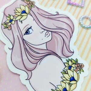 Blonde Girl With Yellow Flowers | Cute Sticker | Waterpoof | Planner Sticker