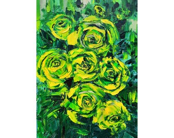 19.6 inches Yellow Roses Oil Painting Original Art Flowers Oil Painting Original Flower Impasto Art flower on Canvas 15.7