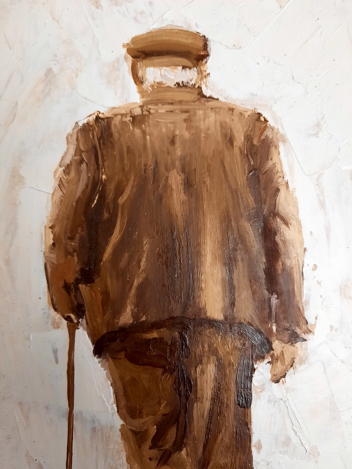 Old Man Painting Impasto Original Art 10 by 8 Man with Cane Etsy