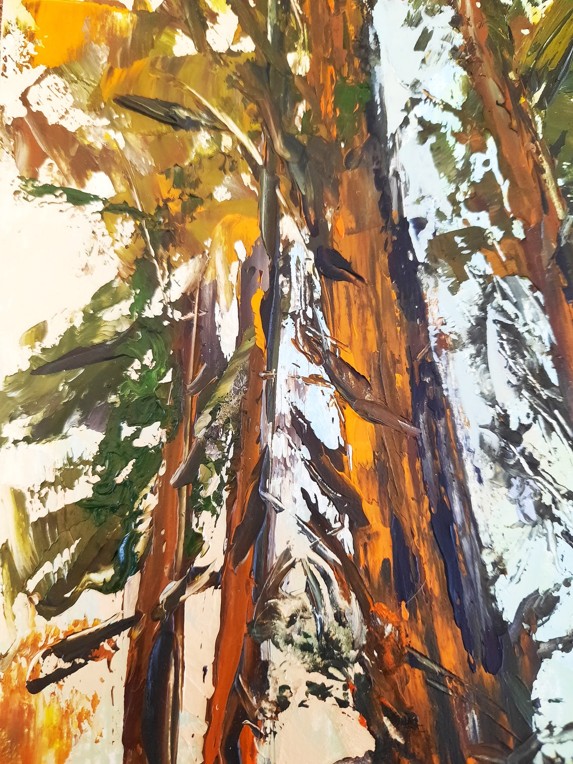 Pine Trees Painting Original Art Impasto Oil Artwork Forest Etsy