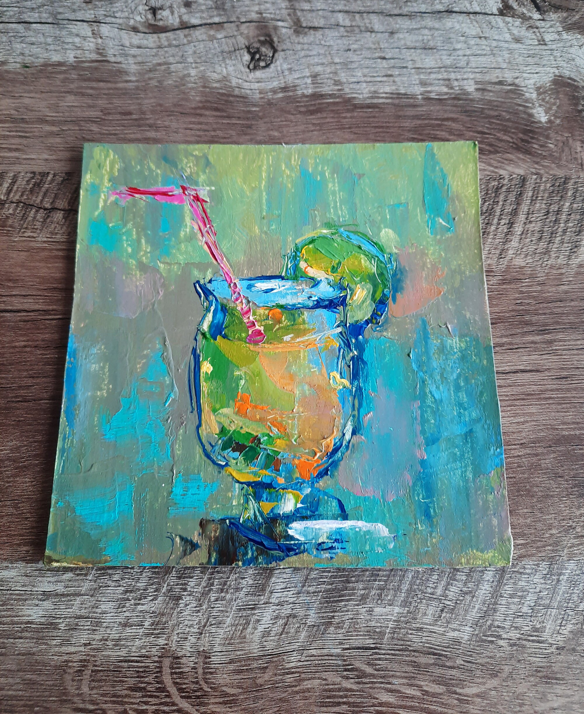 Cocktail Painting Abstract Original Art Oil Mojito Glass Etsy