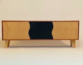 Mid Century Modern TV Stand - Style: Walnut + Natural + Black River