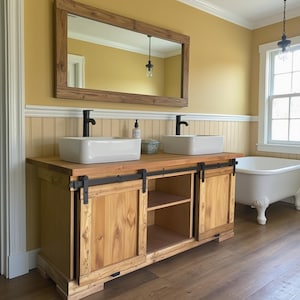 60&quot; Solid Wood Farmhouse Double Sink Vanity with Barn Doors