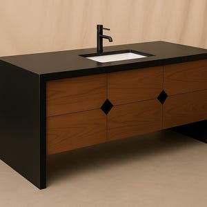 Custom Solid‑Wood Bathroom Vanity – Ebonized White Oak with Walnut Drawers