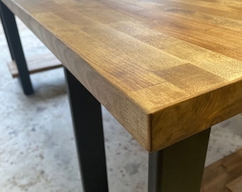 Handcrafted Solid Wood Desk with Steel Legs & Shelves