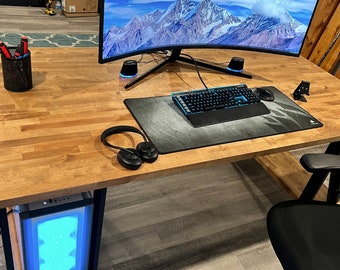 Solid Wood Gaming Desk: Butcher Block Industrial Office Table
