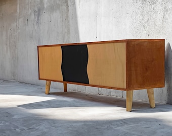 Media Console Mid Century Modern - Walnut + Natural Style