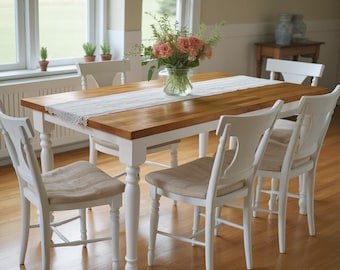 Custom Oak Nut Farmhouse Dining Table: Two-Tone Solid Wood