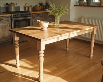 Handmade Oak Nut Farmhouse Dining Table: Solid Wood, Turned Legs