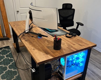 Solid Wood Gaming Desk - Custom made with Monitor Shelves. Cord management available. New!