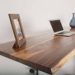 South American Walnut Live Edge Desk: Adjustable Sit-Stand Desk, Natural Wood Desktop