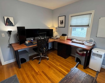 L-Shaped Corner Desk: Custom Sustainable Wood, Modern Industrial Style