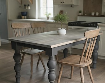 Custom Farmhouse Dining Table: Solid Wood with Turned Legs