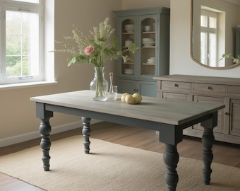Custom Farmhouse Dining Table: Solid Wood with Turned Legs