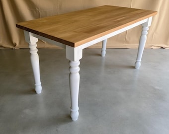 Custom Farmhouse Dining Table: Oak Nut Top, White Legs