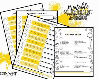General Knowledge Quiz Night Sixty Watt Pub Quiz #2  Trivia Quiz  Game Question Knowledge Party Game