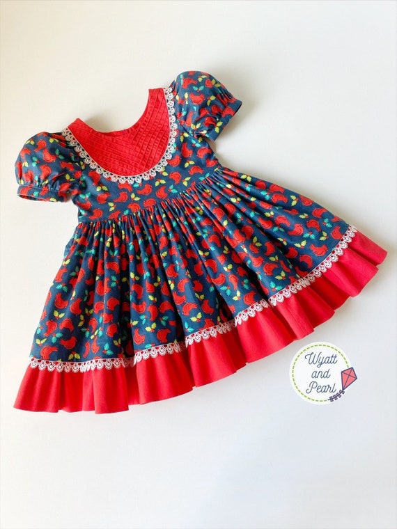 Cardinal and Holly Dress, Size 4, Ready to Ship, Christmas Dress, Winter  Dress, Holiday Dress, Girls Dress, Navy and Red Dress - Etsy