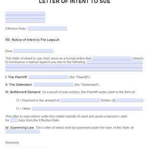 Demand Letter PRINTABLE File Lawsuit Intent to Sue Template Legal Document Small Claim Money ...