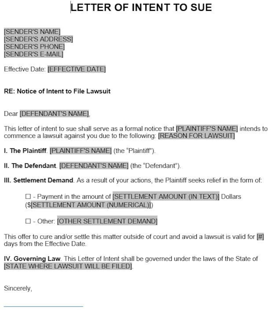 Lawsuit Letter Template