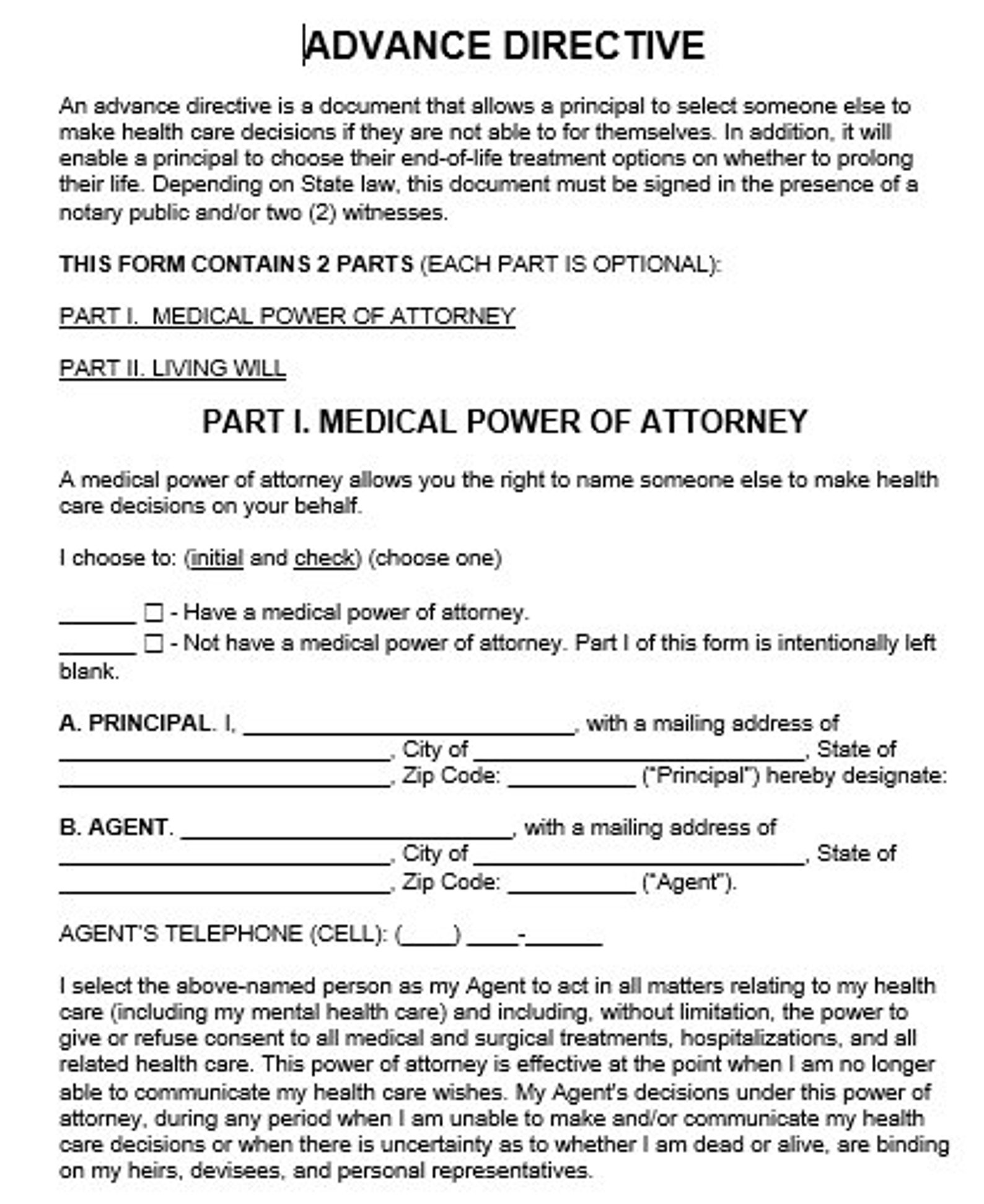 Power of Attorney Advanced Directive For End of Life Etsy