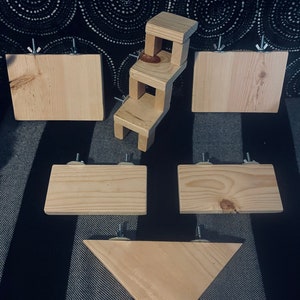 Chinchilla 6 Piece Kiln Dried Pine Ledge Set with Cozy Stairs also for Rats Birds Squirrels Degu Sugar Gliders etc