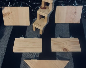 Chinchilla 6 Piece Kiln Dried Pine Ledge Set with Cozy Stairs also for Rats Birds Squirrels Degu Sugar Gliders etc