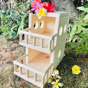 2 Story Beach Bungalow with Wrap Around Railing Made of Kiln Dried Pine for Chinchillas Degu Gliders Rats Birds etc