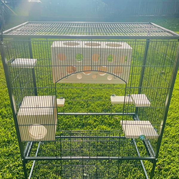 Conjunto de número 7 de la suerte con escondites para saltar y mirar a escondidas y repisas de pino secado al horno para chinchillas, ratas, pájaros, degús, petauros del azúcar, etc.