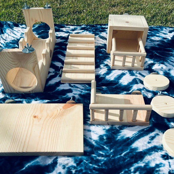 The 8 Piece Ultimate Upgrade for Chinchillas Rats Birds Degu Gliders etc All Kiln Dried Pine Ledges Hideouts Bridges and More