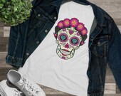 Sugar Skull With Flowers Tee Shirt