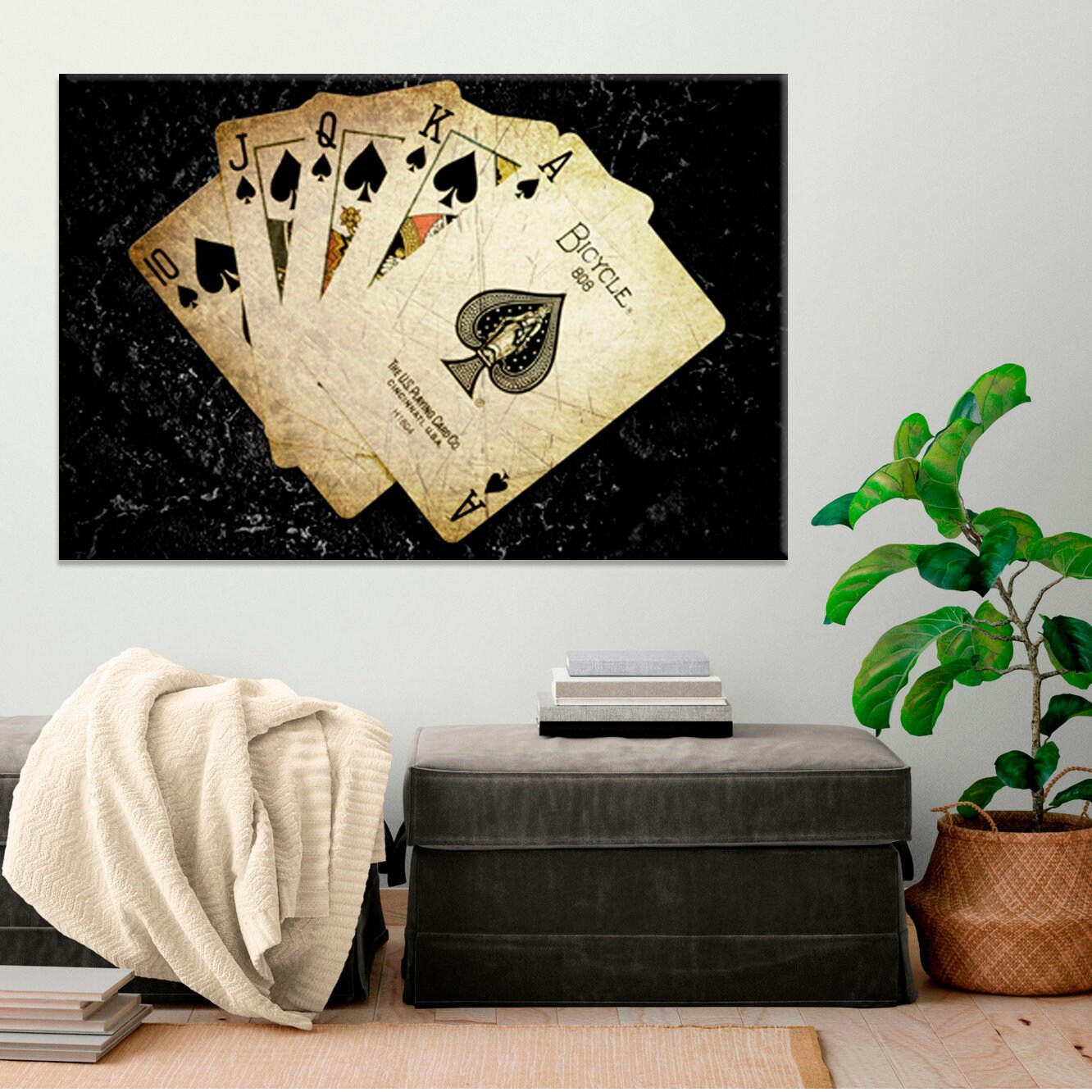 Poker wall art Print on canvas Royal flush art Casino wall Etsy