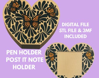 Monarch butterfly pen holder and post it note holder digital file only stl 3d file