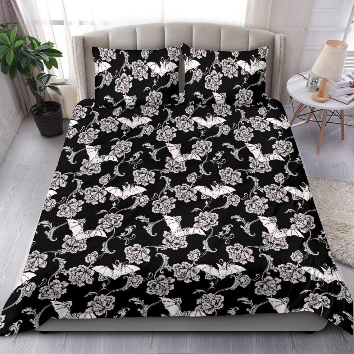 Floral Bats Bedding Set Witchy Decor Pastel Goth Bedding Etsy