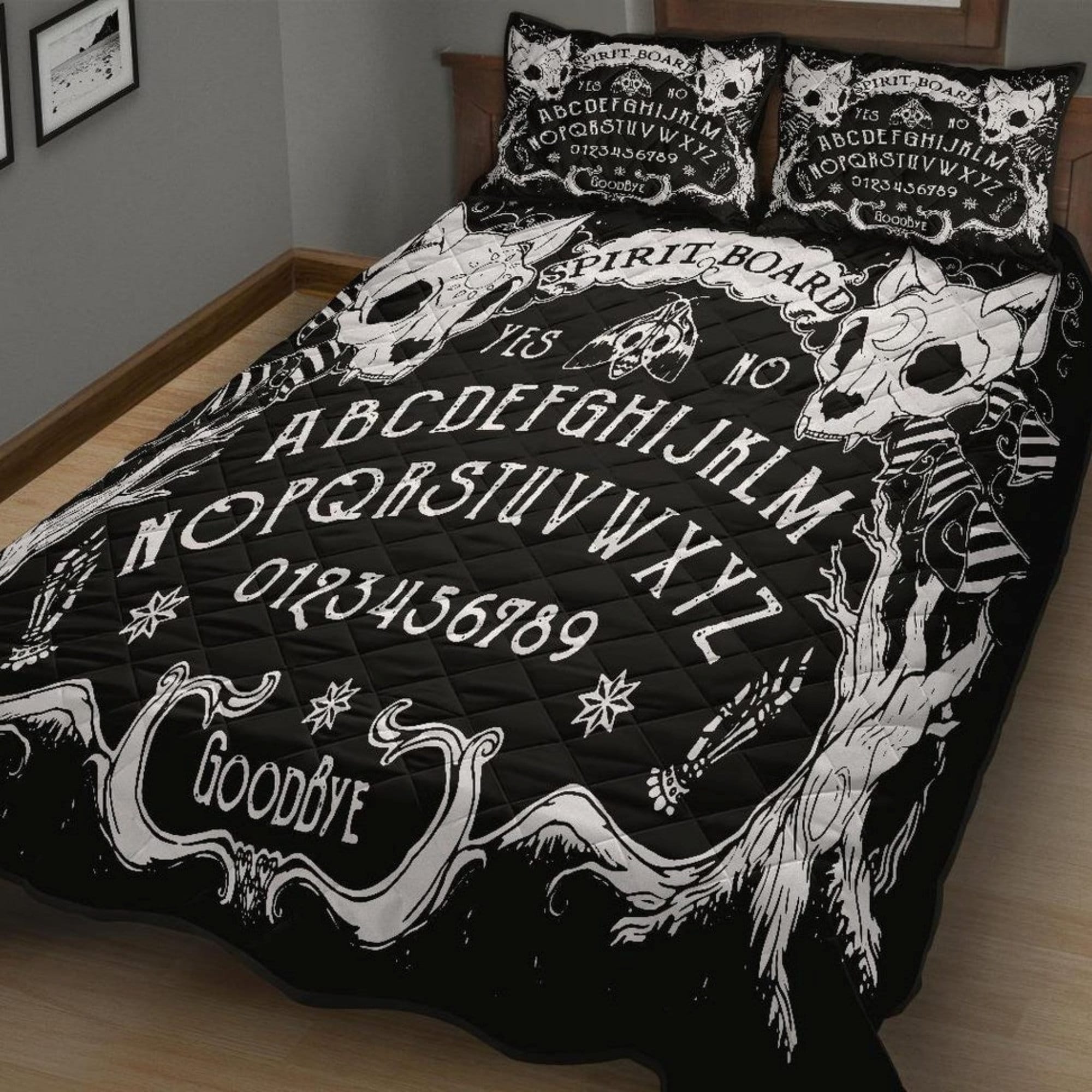 Cat Skulls Ouija Brett Quilted Bed Set Gothic Quilt Set Etsy