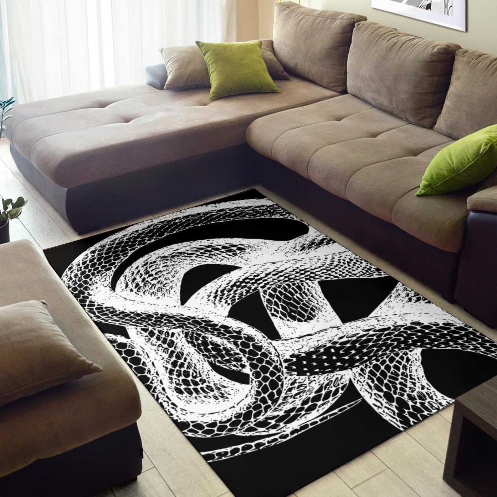 Serpent of Death Black & White Area Rug Gothic Home Decor Etsy