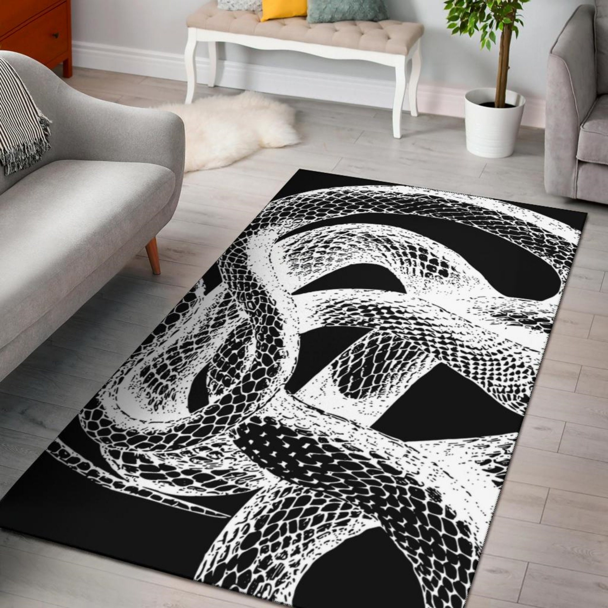 Serpent of Death Black & White Area Rug Gothic Home Decor Etsy