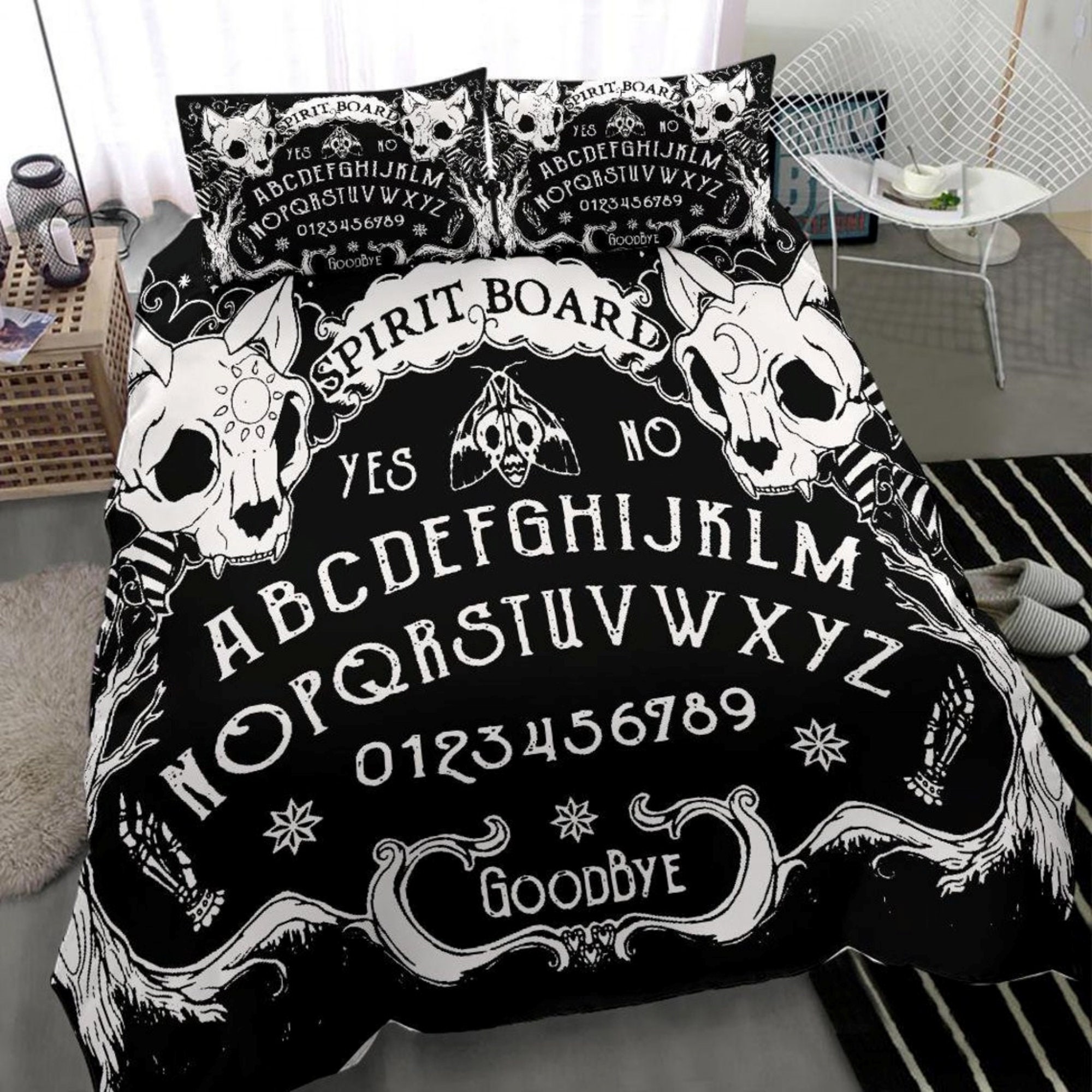 Gothic Bedding Set - Cat Skulls Ouija Board, Goth Bedding, Gothic Home Decor, Halloween Bedding, Witch Bedding, Goth Comforter