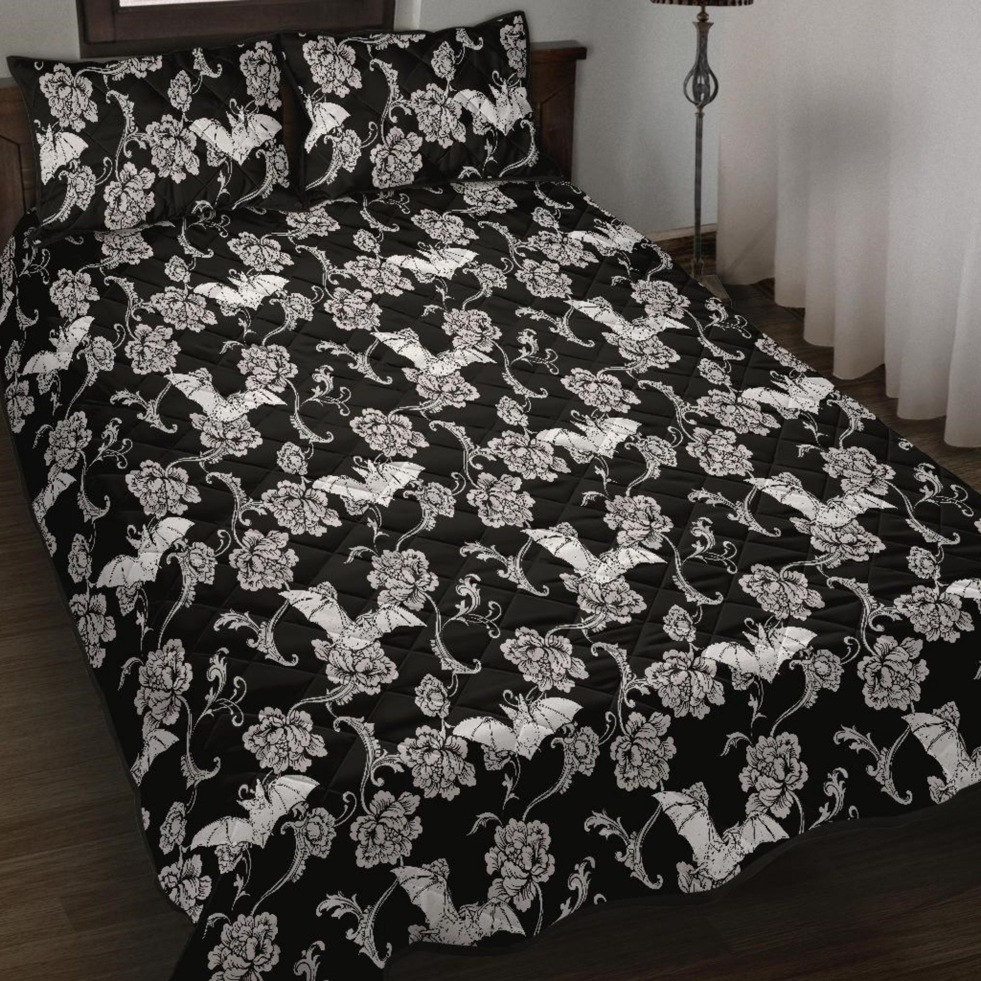 Floral Bats Bedding Set Witchy Decor 