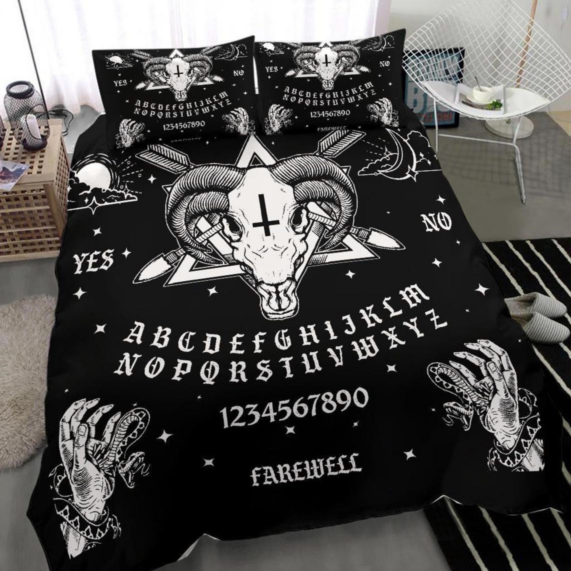 Discover Gothic Bedding Set - Baphomet Ouija Board, Halloween Bedding Set