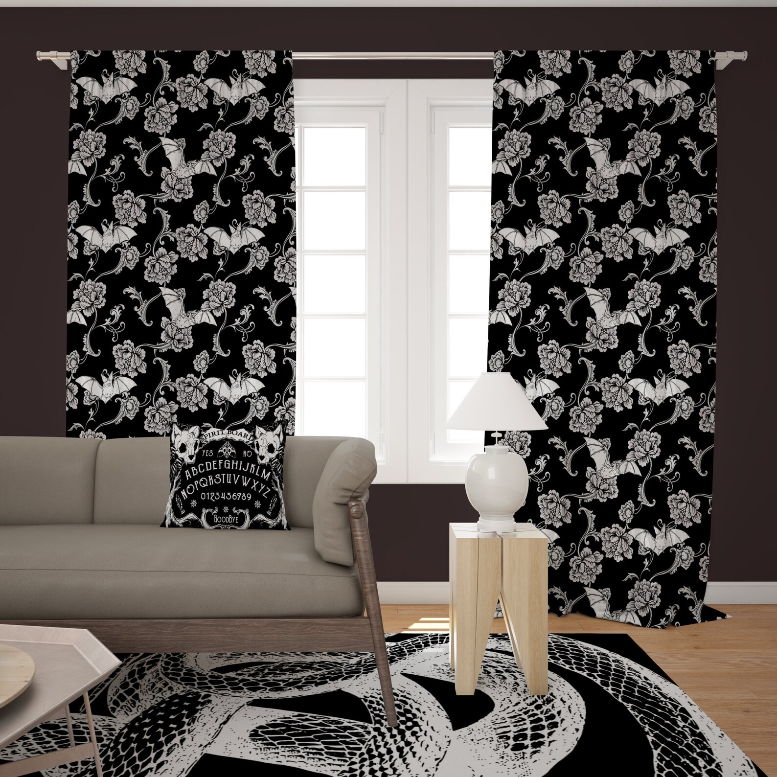 Floral Bats Blackout Curtains Gothic Bedroom Curtains Goth | Etsy