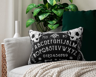 Cat Skulls Ouija Board Lumbar Pillow, Witchy Decor, Goth Couch Pillow, Halloween Decor Pillow, Gothic Home Decor